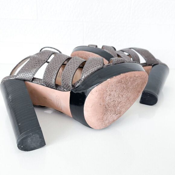 Coach Womens Moreen Metallic Pewter Leather Slingback High Heels Brown Size 7 - Picture 6 of 8